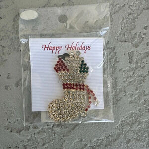 Vintage Rhinestone Christmas Stocking Brooch with Presents New